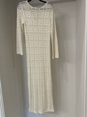Pink Lily small Cream Crochet Maxi Dress.  Like new